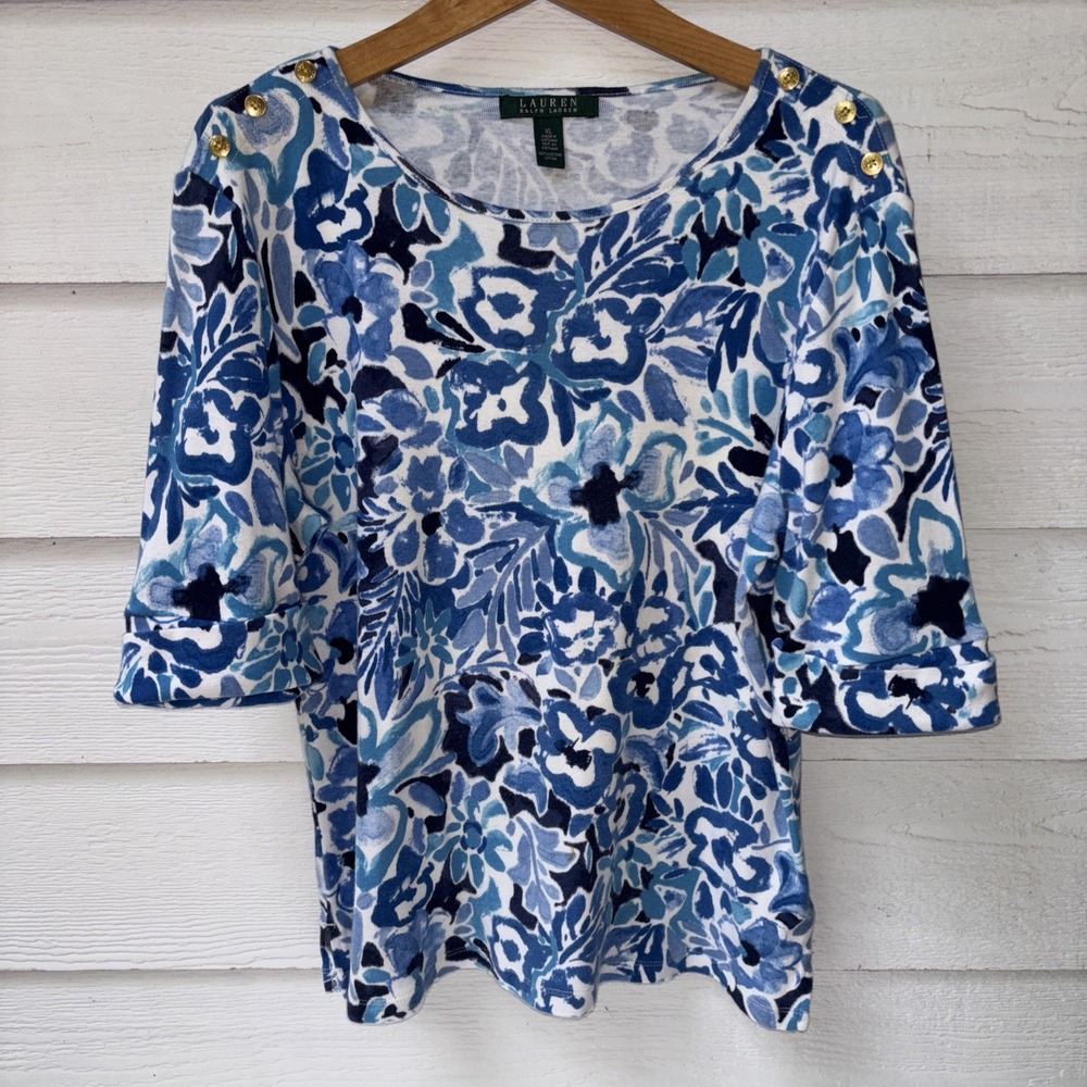 Lauren Ralph Lauren Women's Boho Floral Print 3/4 Sleeve Shirt Size XL